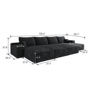 English Elm 135"Large Modular Cloud Sofa - 6-Seater Plush Corduroy Sectional For Modern Living Spaces, No Assembly! W2824S00037