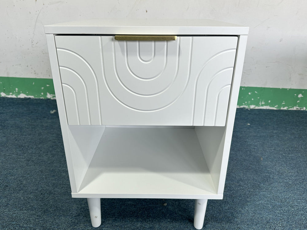 English Elm 22.83'' Modern White Nightstand with Drawer & Open Shelf, Gold Accent Pull, Compact Bedroom Storage W808P298931