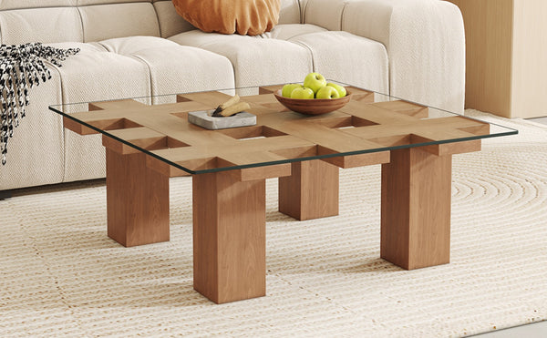 English Elm Only Square Tempered Glass Table Top Heat Resistant Clear Surface for Dining W1151P209992