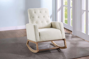 English Elm Classic Rocker Chair Diamond Button Tufted Fully Upholstered Rocking Seat with Plush Comfort and Stylish Exposed Legs Beige,Ivory 30 L x 29 W x 20 H B011P375975