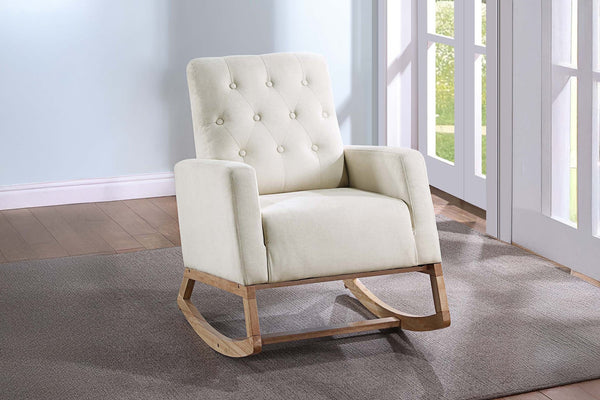 English Elm Classic Rocker Chair Diamond Button Tufted Fully Upholstered Rocking Seat with Plush Comfort and Stylish Exposed Legs Beige,Ivory 30 L x 29 W x 20 H B011P375975