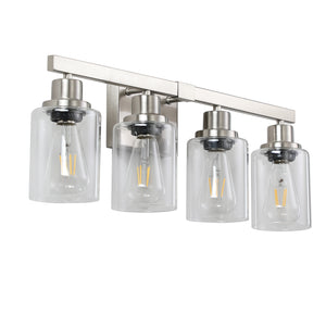 English Elm 24" Modern 4-Light Vanity Light Fixture - Brushed Nickel & Clear Glass Shades For Stylish Illumination W2312P374795