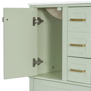 English Elm 24" Olive Bathroom Vanity Solid Wood Frame Ceramic Sink Gold Hardware Soft Close Green N729P373276F