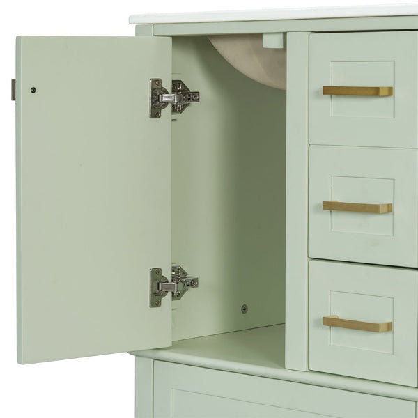 English Elm 24" Olive Bathroom Vanity Solid Wood Frame Ceramic Sink Gold Hardware Soft Close Green N729P373276F
