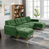 English Elm 110" L-Shape Convertible Sectional Sofa Couch With Movable Ottoman For Living Room, Apartment, Office, Green