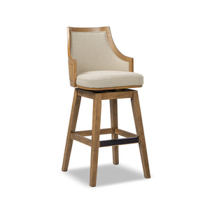 English Elm Jennifer Taylor Home - Bahama 30" Cane Rattan High-Back Swivel Bar Stool – Handcrafted Rubberwood, Wool-Poly Blend Upholstery, Brass Footrest Beige B2719P395567