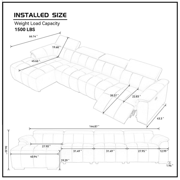 English Elm 4 Seats L-Shaped Reclining Sofa - Modern Electric Leather Couch With Usb Port & Headrests For Comfort W2582S00152