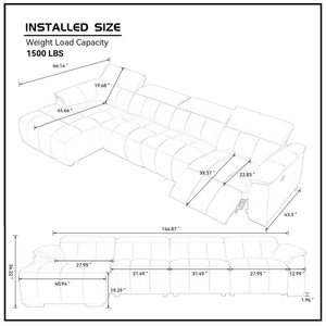 English Elm 4 Seats Wall-Hugger Reclining Sofa - Modern Genuine Leather L-Shaped Couch With Usb Charging Port W2582S00153