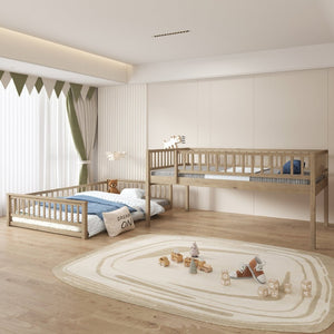 English Elm Full Xl Over Queen Bunk Bed Pine Frame with Guardrails Ladder and Slat Support Walnut GX000450AAD