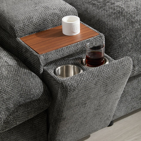 English Elm 136'' Modular Sectional Sofa with Console, USB Charger, Cup Holders, Movable Storage Ottoman, Oversized Chenille U-Shaped Lounge Gray N723S8777E