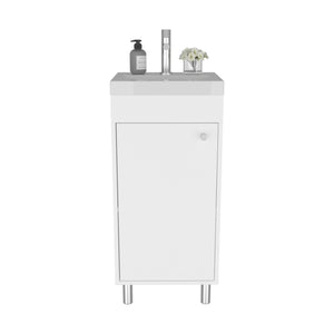 English Elm Bathroom Compact Vanity with Sink and Single Door Cabinet, Engineered Wood, Modern Minimalist Design White 33.46 L x 18.9 W x 11.42 H B097P350310