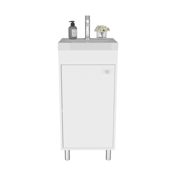 English Elm Bathroom Compact Vanity with Sink and Single Door Cabinet, Engineered Wood, Modern Minimalist Design White 33.46 L x 18.9 W x 11.42 H B097P350310