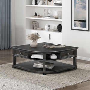English Elm Living Lift-Top Coffee Table with Hidden Storage, Dovetail Drawer, Open Shelves, Casters & Pewter Knobs Charcoal 42.25 L x 42 W x 11.25 H B011P298843