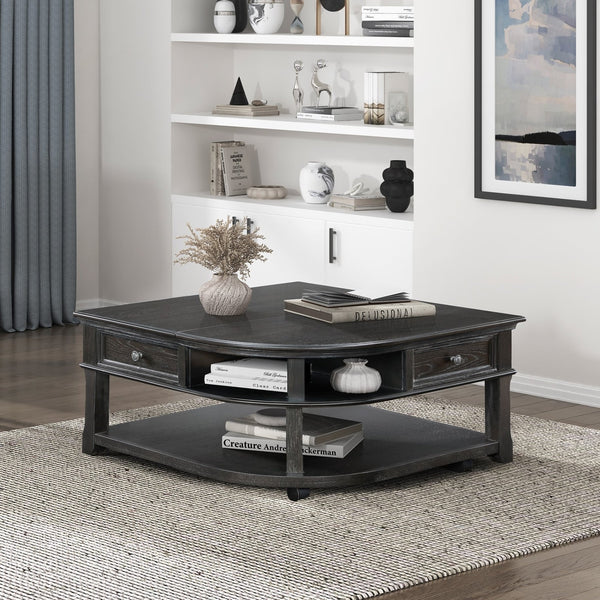 English Elm Living Lift-Top Coffee Table with Hidden Storage, Dovetail Drawer, Open Shelves, Casters & Pewter Knobs Charcoal 42.25 L x 42 W x 11.25 H B011P298843