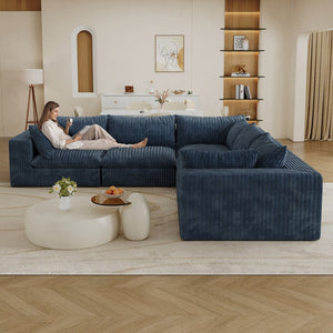 English Elm 118.2" Modular Cloud Sofa Corduroy Upholstered Deep Seat Lounge for Living Room Blue W2824S00194