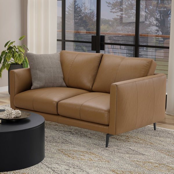 English Elm Stevens 60-Inch Genuine Leather Loveseat - Luxurious, Compact Comfort For Stylish Living Spaces B136P364281-GIGA