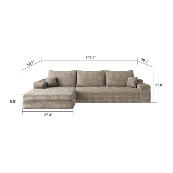 English Elm Y119-R-SLEEPER-GREY Plush Corduroy Right Sleeper Sofa with Reversible Chaise, No Assembly, Cloud Comfort Camel W2824P239963