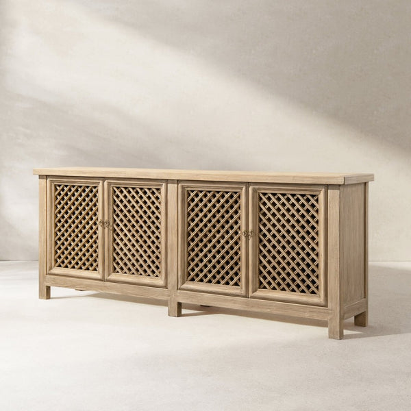 English Elm Arden Reclaimed Pine Sideboard with Lattice Doors Wide Dining Room Storage Buffet B2719P474440