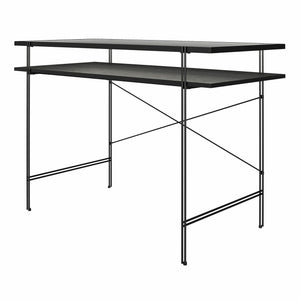 English Elm Vance Computer Desk with Fluted Glass Top, Woodgrain Laminate, Open Shelves, 50 lb Capacity B2733P395251