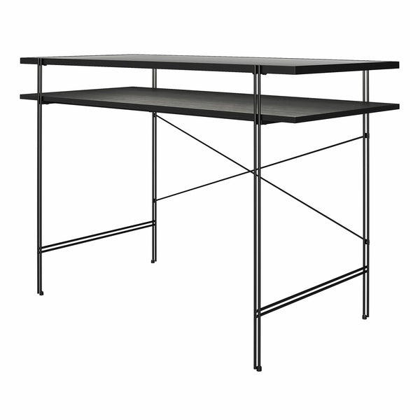 English Elm Vance Computer Desk with Fluted Glass Top, Woodgrain Laminate, Open Shelves, 50 lb Capacity B2733P395251