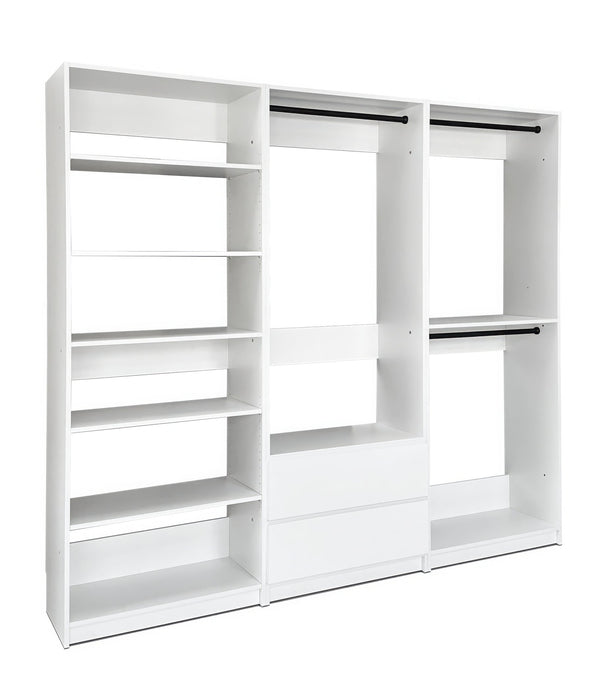 English Elm Prosper White Freestanding Walk In Wood Closet System – Durable Melamine Oak Finish, Modular Storage B040S00145
