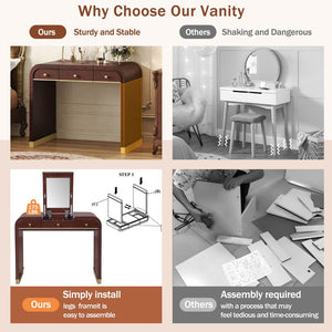 English Elm Classic Flip Top Vanity Desk with Gold Accents 2 Drawer Retro Bedroom Dressing Table Espresso N704P381406P