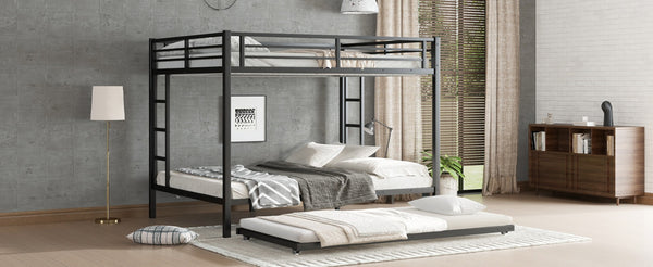 English Elm Queen Metal Bunk Bed With Twin Trundle - Stylish Space-Saving Solution For Shared Bedrooms Or Guests W1580S00131-GIGA