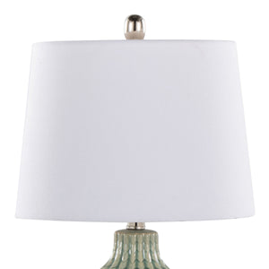 English Elm Rockwell 23" Contemporary Ceramic Table Lamp with Glossy Chevron Pattern, Polished Nickel Accents and White Linen Shade — Set of 2 Sage B202P224023