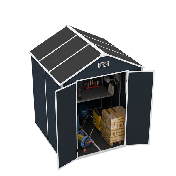 English Elm Campcraft Resin Storage Shed 6x6 Ft with Thick Pp Panels Uv Resistant Lockable W1598S00026