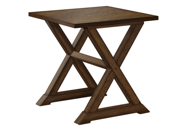 English Elm Accent Square Two-Tier Table with Grooved Top and Turned Legs, Compact Nightstand with Shelf, Brown Veneer Walnut 27 L x 25 W x 9 H B2710P219491