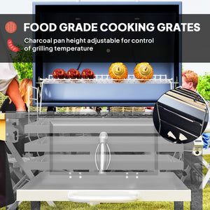 English Elm Outsunny Barrel Charcoal Grill with Side Table Shelf Wheels and Lid Thermometer W2225P485632