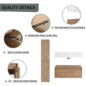 English Elm 30 Inch Wall-Mounted Bathroom Vanity With Resin Sink & Soft Close Drawers - Modern Storage Solution W999S00354