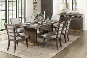 English Elm Modern Griffin Dining Table with Self-Storing 20" Leaf, Sunburst Oak Brown Finish & Gold Trim B011S01459