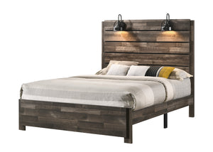 English Elm 1pc Rustic Style Butcher Block Finish Queen Size Bed with Weathered Finish, Detailed Trim, Sturdy Frame Brown 92.07 L x 38.91 W x 11.2 H B011P230852
