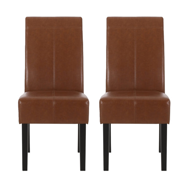 English Elm Christopher Knight Home® - PERTICA Upholstered KD Dining Chair Set of 2 Light Brown PU Leather Solid Wood T-Stitch Comfort Elegance N767P360602L
