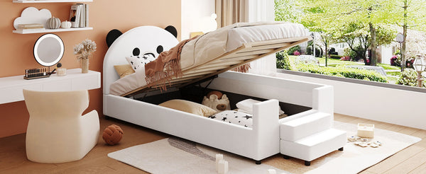 English Elm Twin Velvet Daybed Bear Headboard Hydraulic Storage Kids Bedroom Frame White SF000129AAK