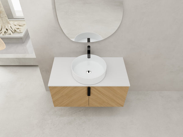 English Elm 36" Modern Wall-Mounted Bathroom Vanity With Ceramic Vessel Sink & Soft-Close Doors For Stylish Space W999S00448