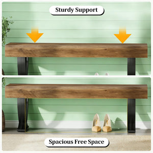 English Elm Plant Bench with X-frame Steel Legs Wood-look Top for Entryway or Bedroom Foot T3971P457935