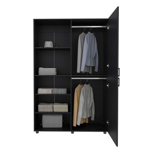 English Elm Eco Sleek Two-Door Freestanding Armoire 72" Tall with Hanging Rod & Adjustable Shelves, Black Wenge Finish B070S00368
