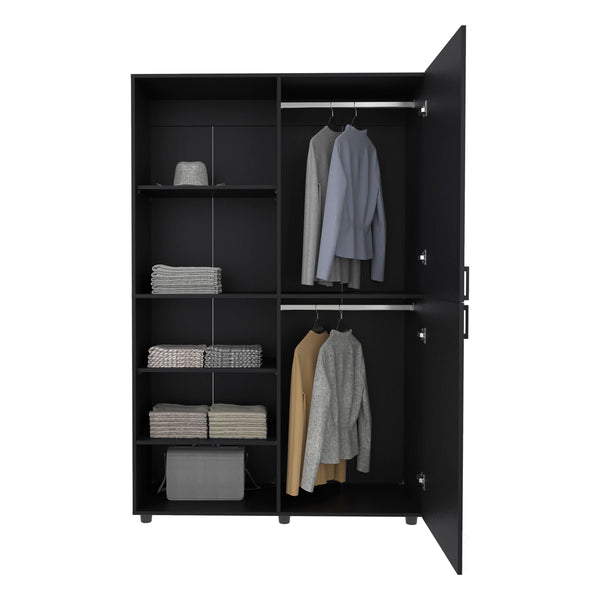 English Elm Eco Sleek Two-Door Freestanding Armoire 72" Tall with Hanging Rod & Adjustable Shelves, Black Wenge Finish B070S00368