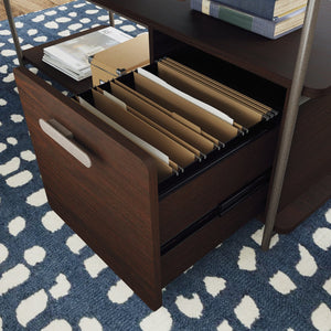 English Elm L-Shaped Desk In Warm Brown Finish - Versatile, Stylish Workspace With Smart Storage & Cable Management B356P367806