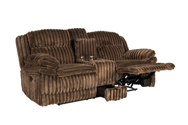 English Elm Manual Motion Loveseat with Fur-Like Corduroy Upholstery, Plush Arms, Dual Cup Holders & Storage Chocolate 33 L x 82 W x 28 H B089P296897