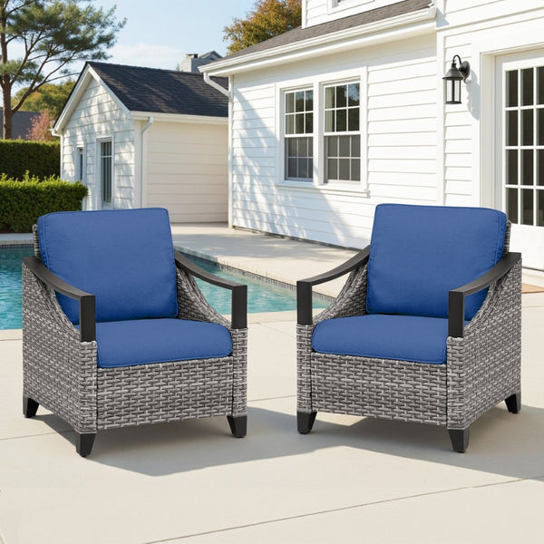 English Elm Outdoor Pe Wicker Lounge Chair Set of 2 with Deep Cushioned Seats for Patio Decks T3773P416069