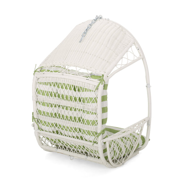 English Elm Christopher Knight Home® - Malia Hanging Chair - Cozy Indoor/Outdoor Wicker Basket Seat With Plush Cushions & Modern Design 67677.00WGRN