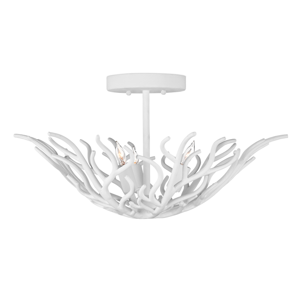 Snowfall Semi-Flush Mount Light Fixture in Gesso White - Elegant Wrought Iron Design for Coastal Spaces