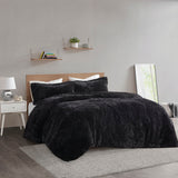 Intelligent Design Malea Glam/Luxury Shaggy Fur Duvet Cover Set ID12-2041 Black