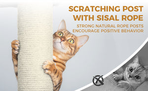 English Elm 71 Inch Floral Cat Tower with Condo Hammock Sisal Posts and Plush Perches for Large Breeds Light Gray W243P326647