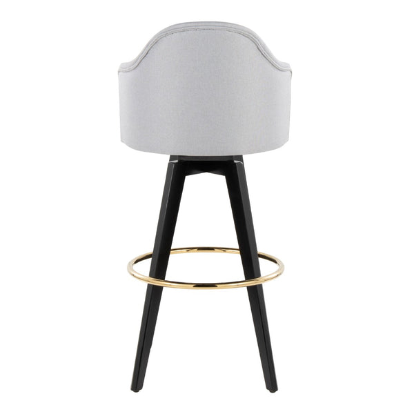 English Elm Fixed-height Swivel Barstools Upholstered Grey Fabric Black Wood Legs Kitchen Set of 2 Light Grey B202S01866