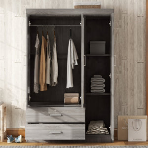 English Elm 3-door Wardrobe with Full Length Mirror Lockable Drawer and Bedroom Shelf Storage Gray LP006601AAE