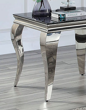 English Elm Glam Stainless Steel Coffee Table with Beveled Tempered Glass Top and Elegant Cabriole-Style Legs Black,Silver 28 L x 28 W x 5 H B011S01174